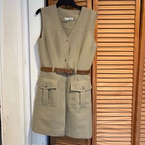 Rafia Sleeveless Khaki Dress with Belt safari military size 6